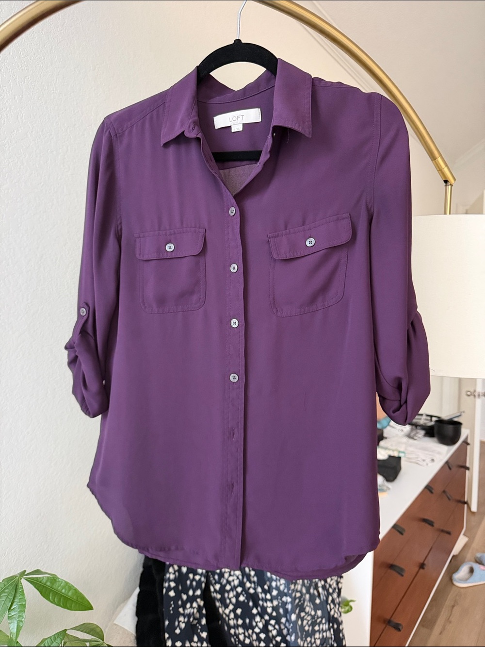 LOFT Women's Purple Button-Front Utility Shirt